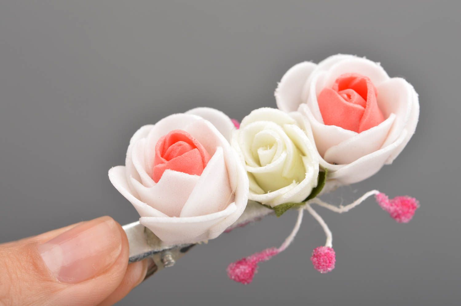 Handmade hair clip made of artificial flowers for baby beautiful barrette photo 3