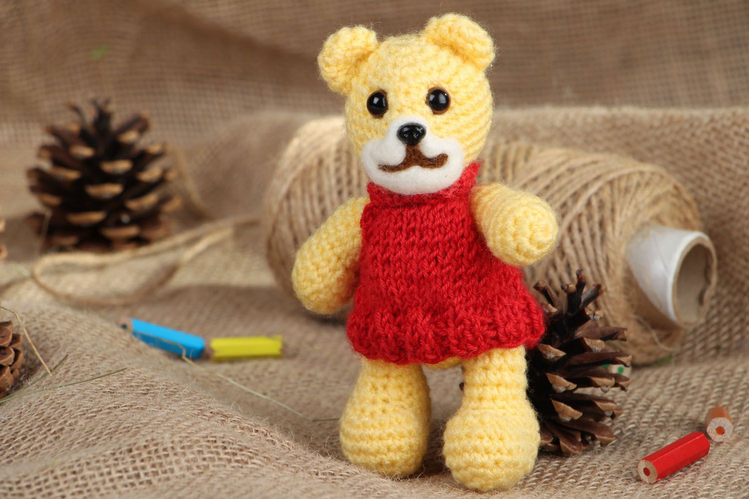 Crocheted soft toy Bear in Red Dress photo 5