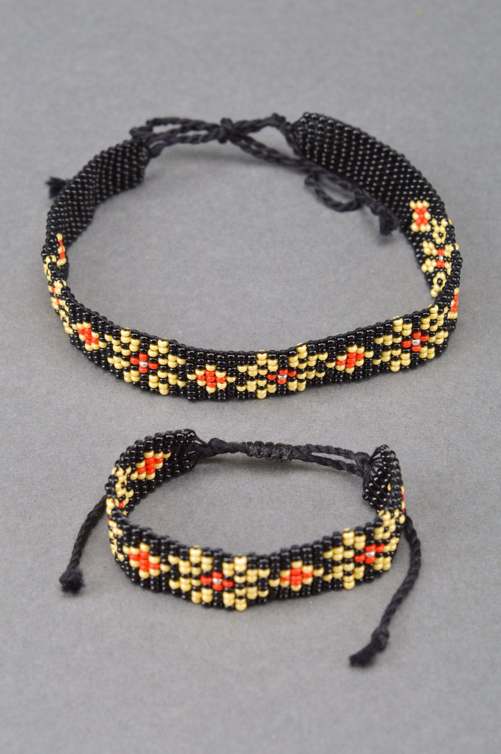 Collier et bracelet en perles de rocaille faits main noirs pour femme photo 2
