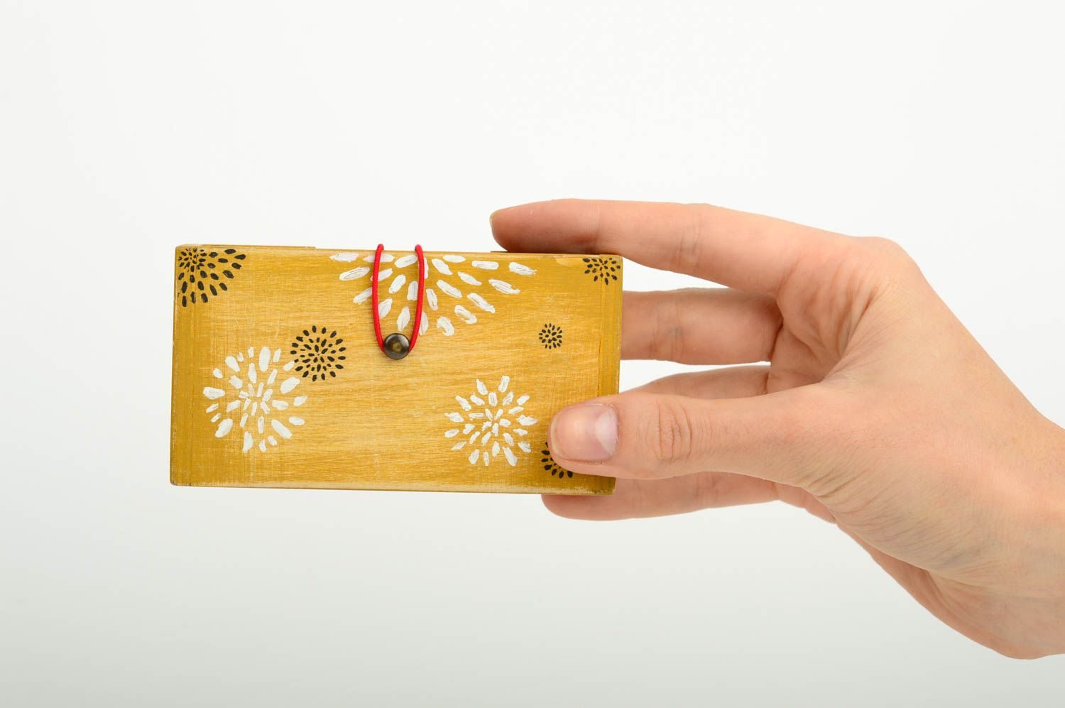 Porte-cartes de visite fait main en contreplaqué jaune peint Cadeau original photo 2