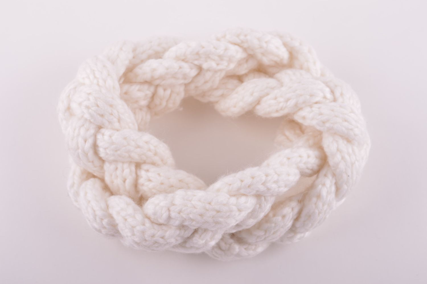 Bandeau cheveux tresse fait main blanc tricoté laine acrylique Accessoire femme photo 3