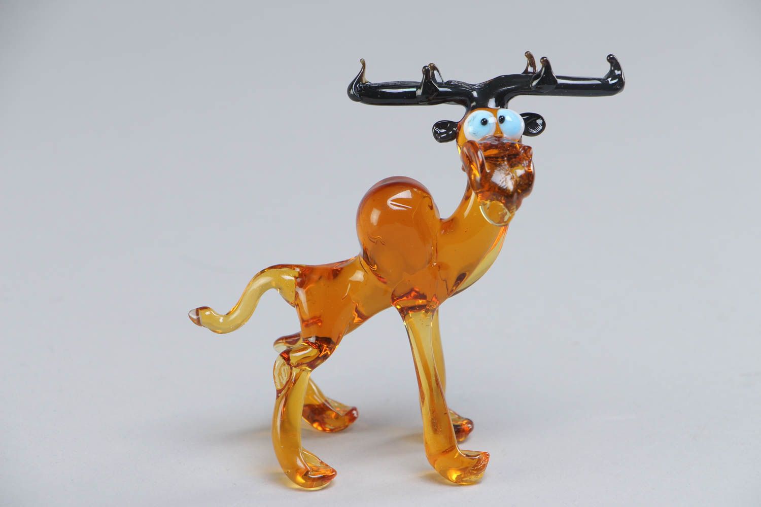 Handmade collectible lampwork glass miniature animal figurine of surprised elk photo 2