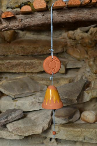 Handmade designer small hanging decorative ceramic bell painted with engobes - MADEheart.com