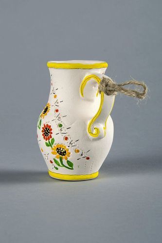 3,5 inches jug on the rope in white and yellow colors with floral design for décor 0,21 lb - MADEheart.com