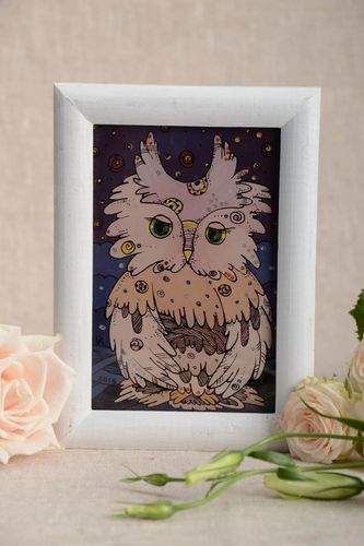 Décoration rectangulaire murale peinture avec oiseau faite main à lhuile - MADEheart.com