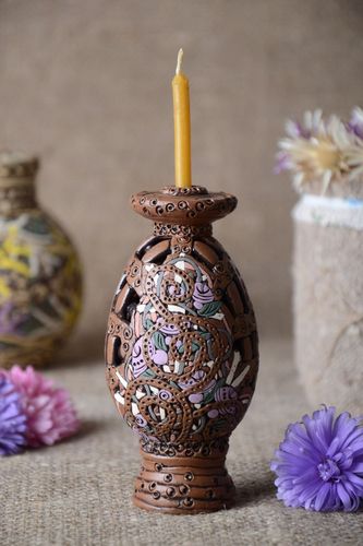 Kerzenhalter aus Ton handgemacht Deko Kerzenhalter stilvoll Haus Deko braun - MADEheart.com