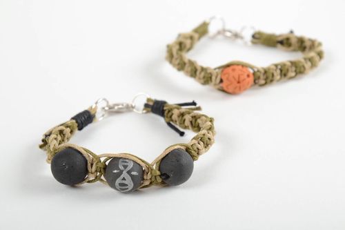 Set of 2 handmade woven bracelets with clay beads ceramic bracelets gift ideas - MADEheart.com