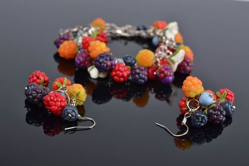 Beautiful stylish handmade polymer clay berry earrings and bracelet jewelry set - MADEheart.com