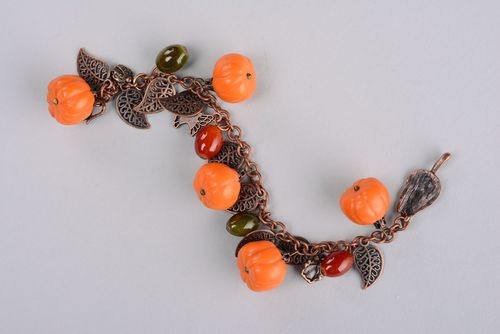 Handmade plastic bracelet Pumpkins - MADEheart.com