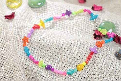 Bright colorful handmade childrens plastic bead necklace in marine style - MADEheart.com