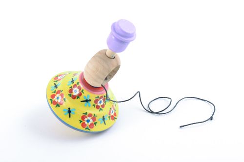 Handmade beautiful wooden painted spinning top toy  for children nursery interior - MADEheart.com