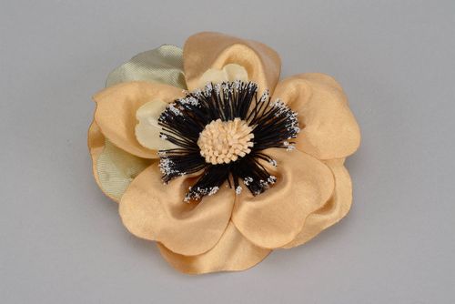 Brooch hairpin made of taffeta Golden poppy - MADEheart.com