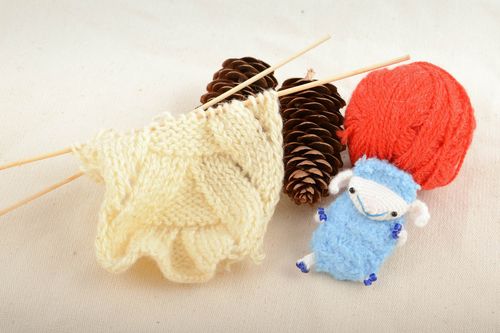 Soft crocheted toy magnet in the form of lamb small blue handmade accessory - MADEheart.com