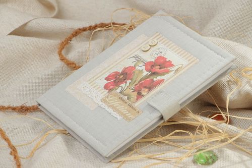 Petit carnet pour recettes avec couverture en tissu gris fait main original - MADEheart.com