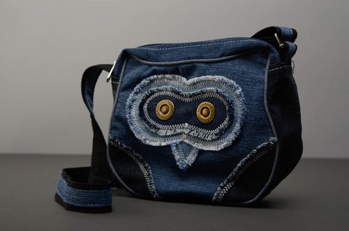 Borsa con civetta di jeans fatta a mano borsetta originale accessori donna   - MADEheart.com