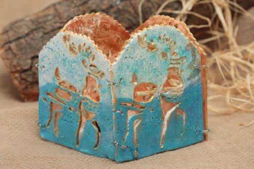 Origineller Kerzenhalter aus Polymerton mit Bemalung künstlerische Handarbeit - MADEheart.com