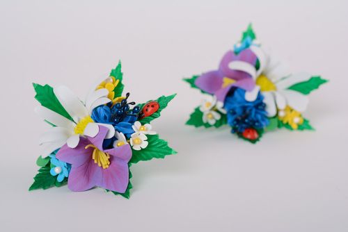 Set of handmade womens foamiran flower scrunchies in the shape of flower bouquets 2 items - MADEheart.com
