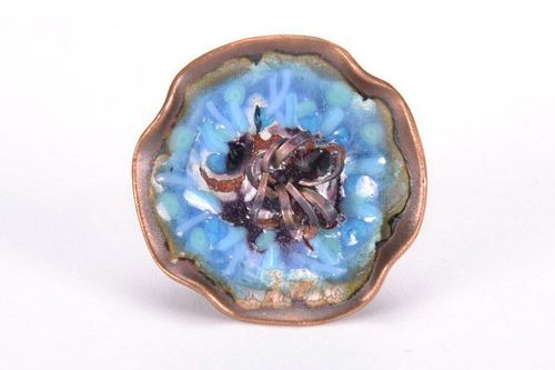 Copper ring Blue flower - MADEheart.com