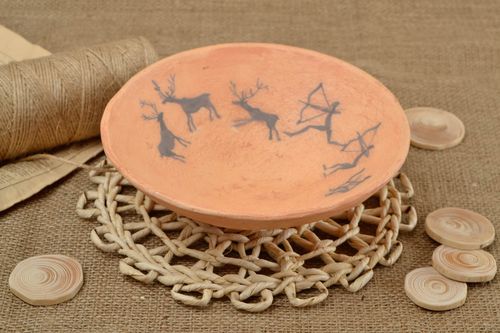Handmade painted ceramic plate clay plate pottery works table setting ideas - MADEheart.com