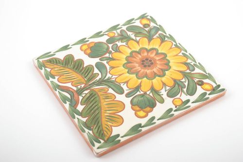 Handmade decorative ceramic tiles painted with engobes with flower wall panel - MADEheart.com