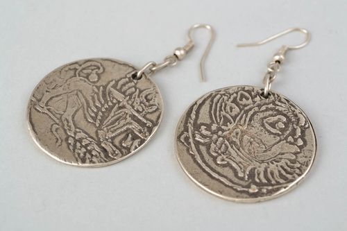 Round metal earrings Antique Coins - MADEheart.com