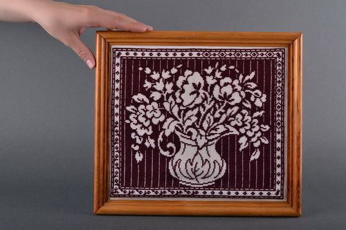 Embroidered picture Vase with flowers - MADEheart.com