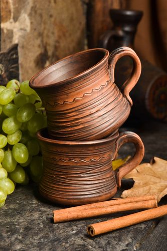 Teetassen Set Keramik Handarbeit braune Tassen Ton Geschirr 2 Stück schön - MADEheart.com