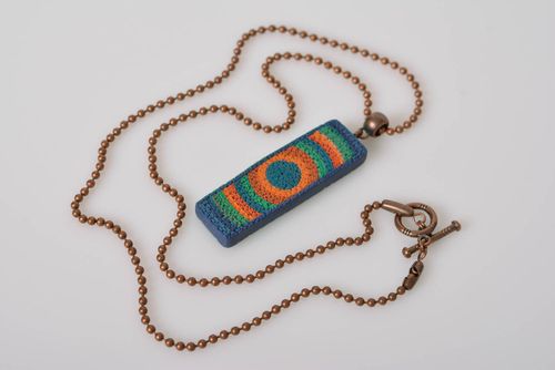 Beautiful handmade rectangular plastic pendant necklace on chain - MADEheart.com