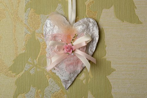 Handmade decorative Interior pendant made of cardboard heart valentine card with lace - MADEheart.com