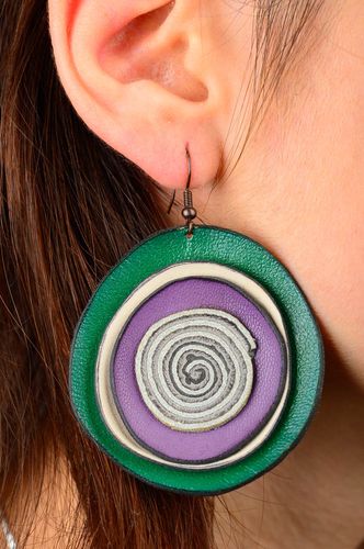 Large earrings with charms fashion earrings big earrings leather jewelry - MADEheart.com