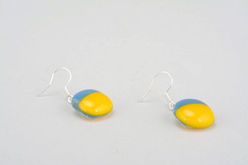 Fused glass earrings Ukrainian flag - MADEheart.com