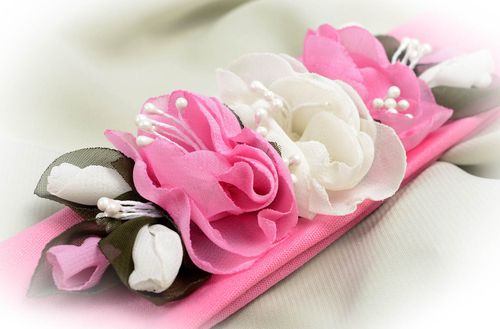 Headband with flowers for baby girls headband pink headband hair accessories  - MADEheart.com