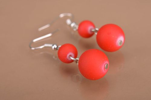 Handmade long dangle neon red beaded earrings designer for women - MADEheart.com