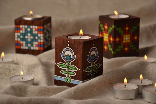 Wooden candlestick painted with acrylics - MADEheart.com