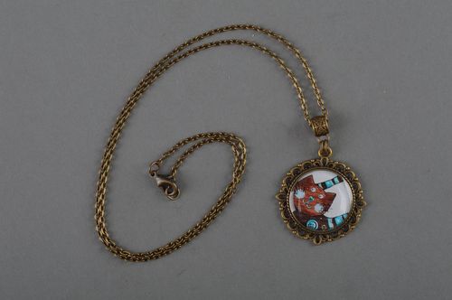 Unusual stylish handmade designer decoupage round pendant coated with epoxy - MADEheart.com