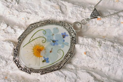 Elegant botanic pendant handmade pendant with natural flowers botanic jewelry - MADEheart.com