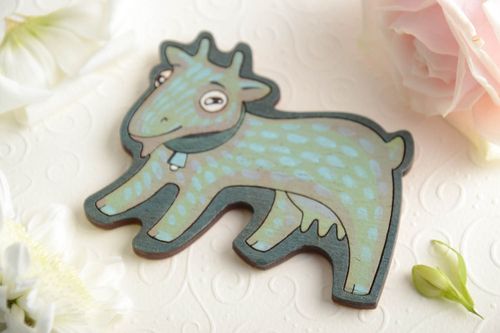 Beautiful decorative handmade painted plywood fridge magnet Goat - MADEheart.com