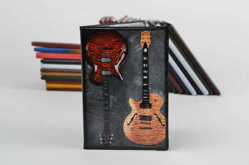 Handmade stylish faux leather passport cover decorated with decoupage Guitars - MADEheart.com