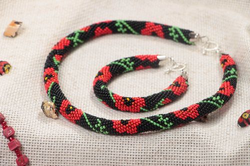 Parure de bijoux en perles de rocaille collier et bracelet faits main foncés - MADEheart.com