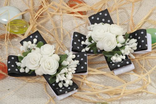 Pinces à cheveux faites main nœuds en rubans de reps ensemble de 2 pièces - MADEheart.com