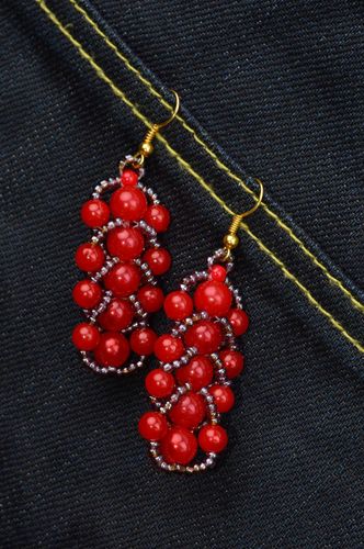 Красные серьги ручной работы серьги из бисера и бусин модные серьги авторские - MADEheart.com