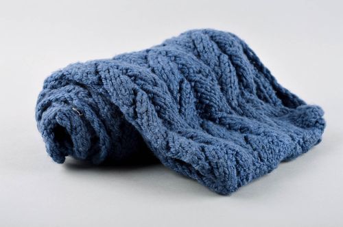 Handmade knitted blue scarf unusual winter accessory warm designer scarf - MADEheart.com