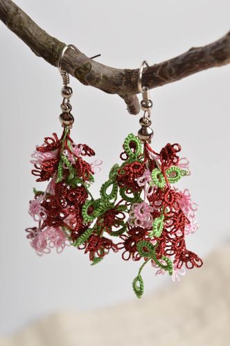Beautiful colorful handmade designer volume textile tatting earrings - MADEheart.com