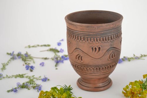 Handmade clay glass with patterns milk firing technique decorative pottery - MADEheart.com