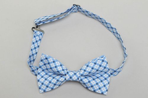 Nœud papillon à carreaux original fait main bleu en tissu de coton naturel  - MADEheart.com