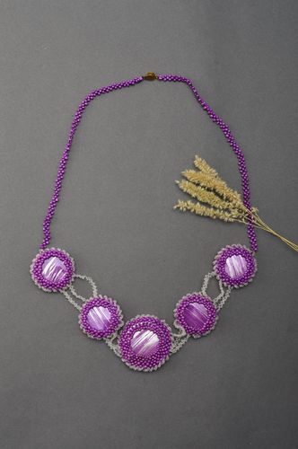 Collier en perles de rocaille Bijou fait main long violet Cadeau pour femme - MADEheart.com