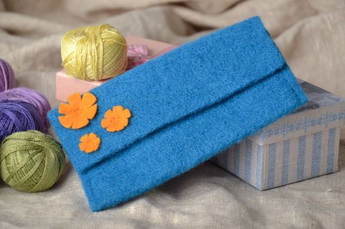 Handmade wool felt wallet of blue color - MADEheart.com