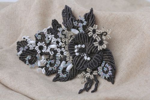Black macrame brooch  - MADEheart.com