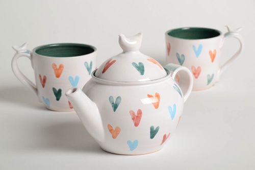 Handmade clay dishware ceramic teapot 500 ml 2 clay cups 200 ml set of dishes - MADEheart.com