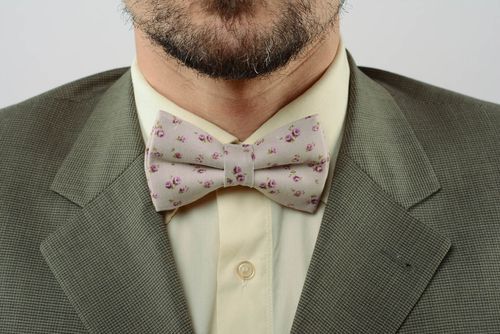 Cotton bow tie Beige Flowers - MADEheart.com